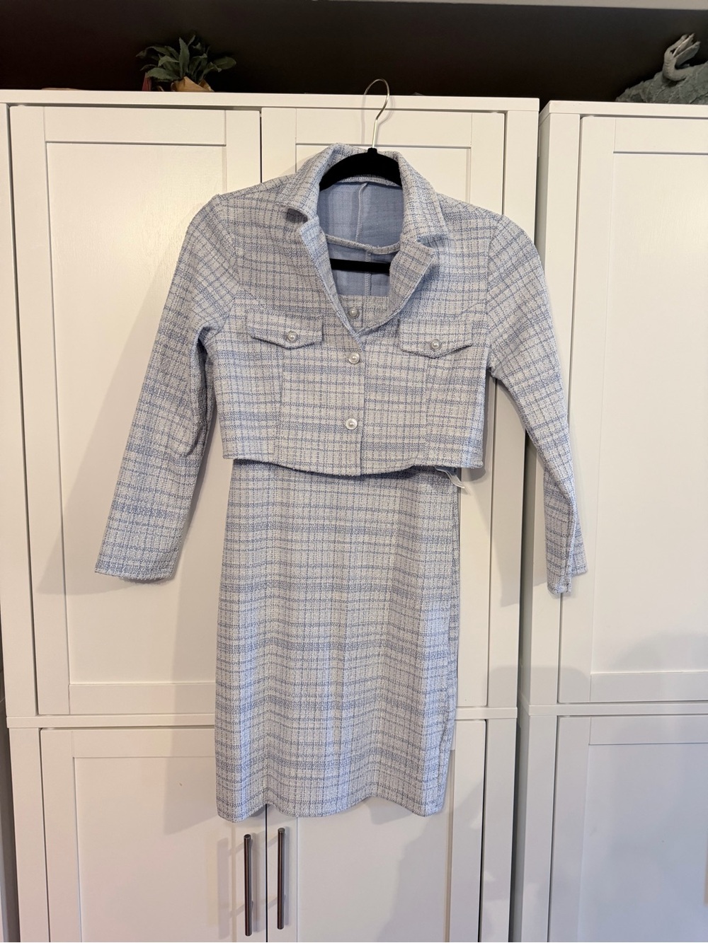 Interview dress Cropped Plaid Two-Piece Skirt Set in Light Blue